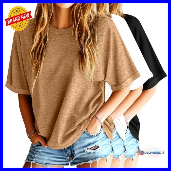 Oversized T-Shirt 3 Pack Half Sleeve Loose Fit Casual Summer Basic Tops